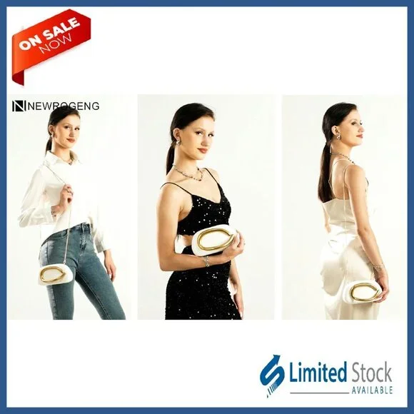 PU Leather Evening Clutch with Chain Handle, Magnetic Closure, 7.5x3x4.3in